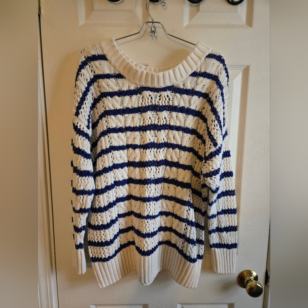 Sonoma Navy Stripe Knit Open Stich. Size 0X